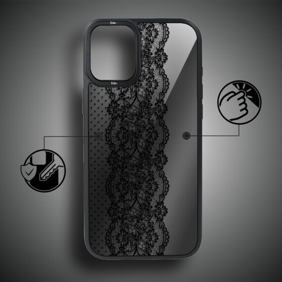 Etui do iPhone 16 Plus IBIZU DropGuard Matt z MagSafe, Midnight, Ornamentowa koronka (5)