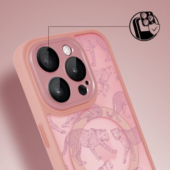 Etui do iPhone 16 Pro Color Flush z MagSafe, z osłoną aparatu, wesołe gepardy, różowe (4)