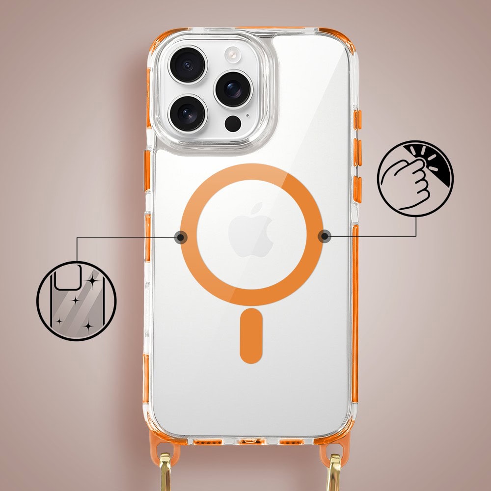 Etui do iPhone 16 Pro, MagSafe, ze smyczą, na ramię, crossbody, pomarańczowe (10)