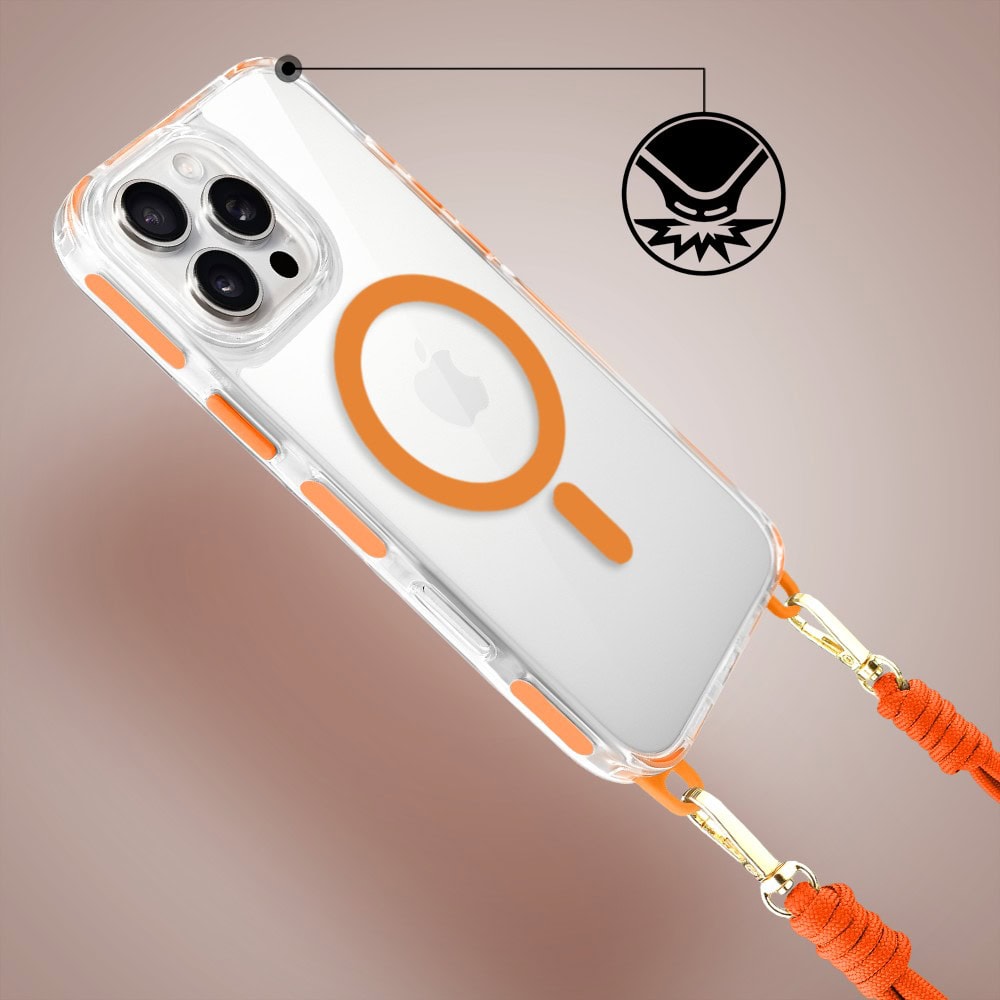 Etui do iPhone 16 Pro, MagSafe, ze smyczą, na ramię, crossbody, pomarańczowe (2)