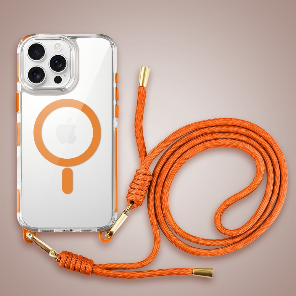 Etui do iPhone 16 Pro, MagSafe, ze smyczą, na ramię, crossbody, pomarańczowe (7)