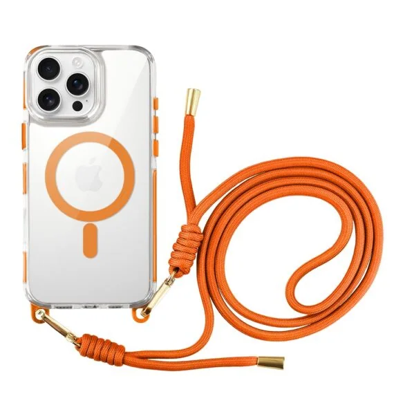 Etui do iPhone 16 Pro, MagSafe, ze smyczą, na ramię, crossbody, pomarańczowe (8)