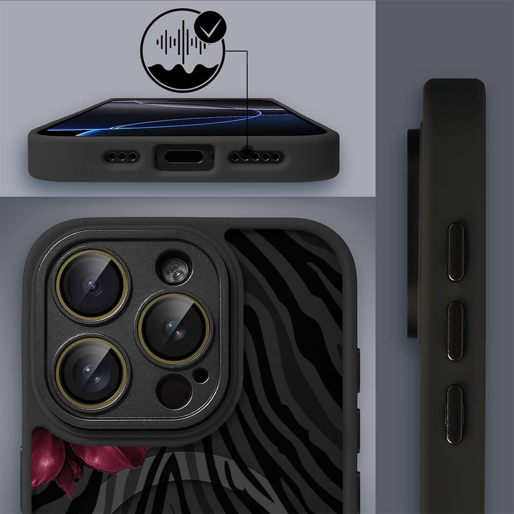 Etui do iPhone 16 Pro Max Color Flush z MagSafe, z osłoną aparatu, bordowa egzotyka, czarne (4)