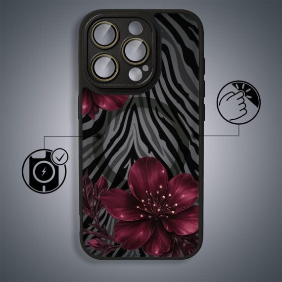 Etui do iPhone 16 Pro Max Color Flush z MagSafe, z osłoną aparatu, bordowa egzotyka, czarne (6)