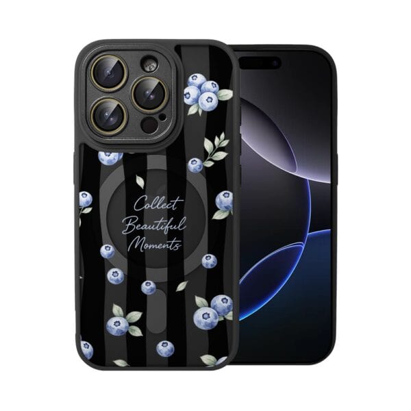 Etui do iPhone 16 Pro Color Flush z MagSafe, z osłoną aparatu, borówkowy rytm, czarne