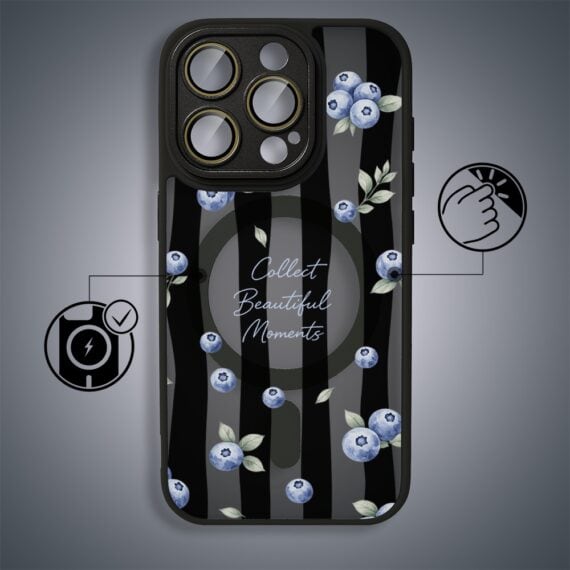 Etui do iPhone 16 Pro Max Color Flush z MagSafe, z osłoną aparatu, borówkowy rytm, czarne (2)
