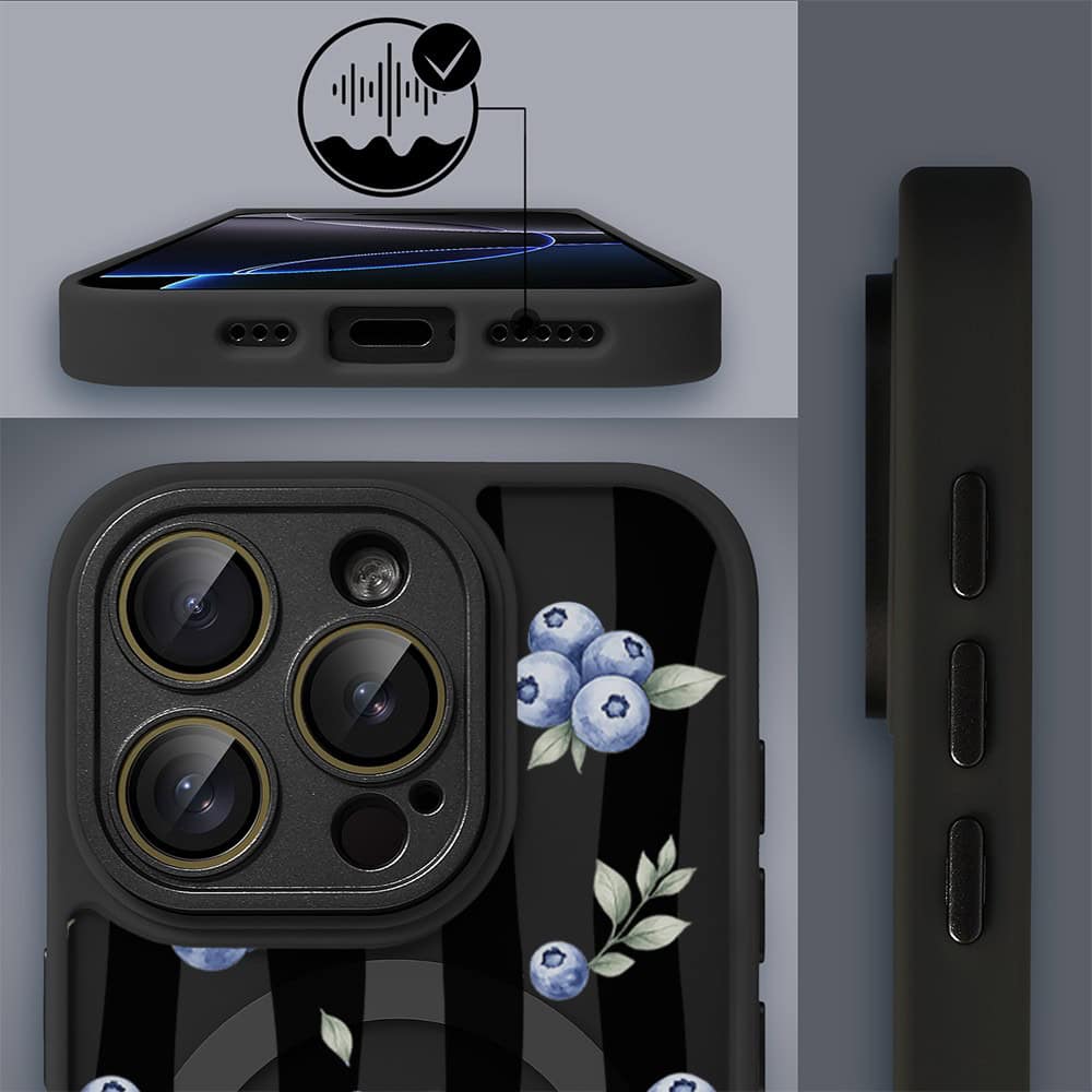 Etui do iPhone 16 Pro Max Color Flush z MagSafe, z osłoną aparatu, borówkowy rytm, czarne (6)