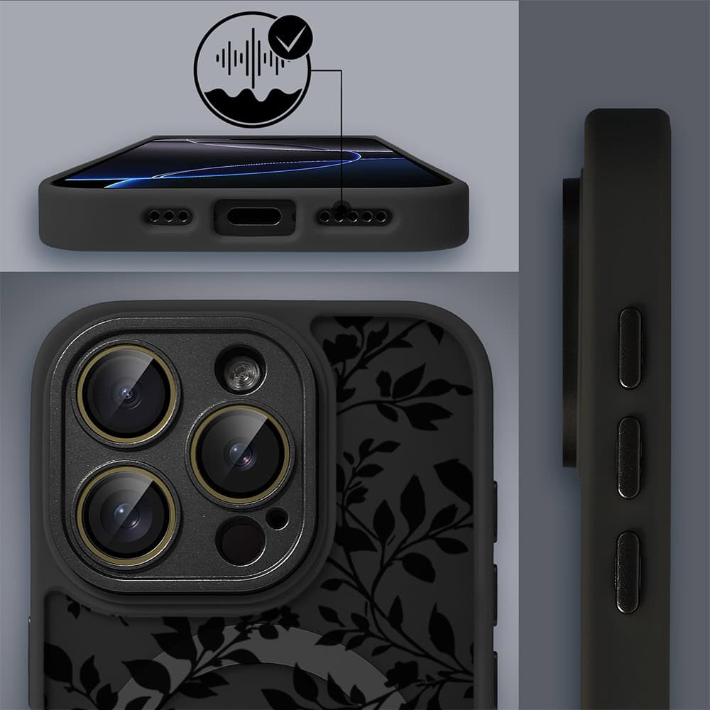 Etui do iPhone 16 Pro Max Color Flush z MagSafe, z osłoną aparatu, cienisty ogród, czarne (4)