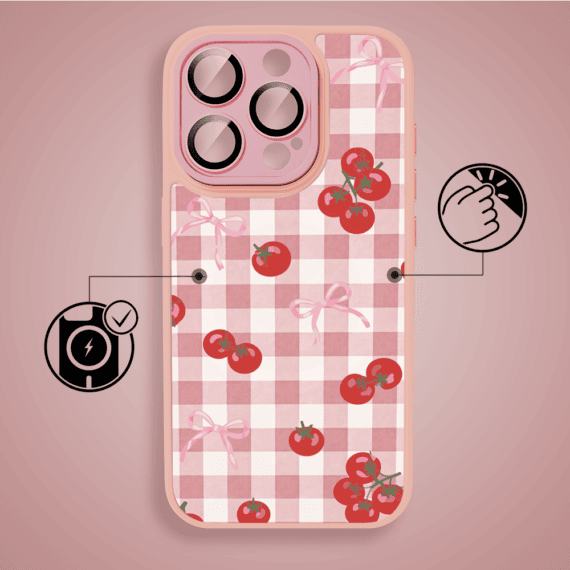 Etui do iPhone 16 Pro Max Color Flush z MagSafe, z osłoną aparatu, kratka pomodoro, różowe (6)