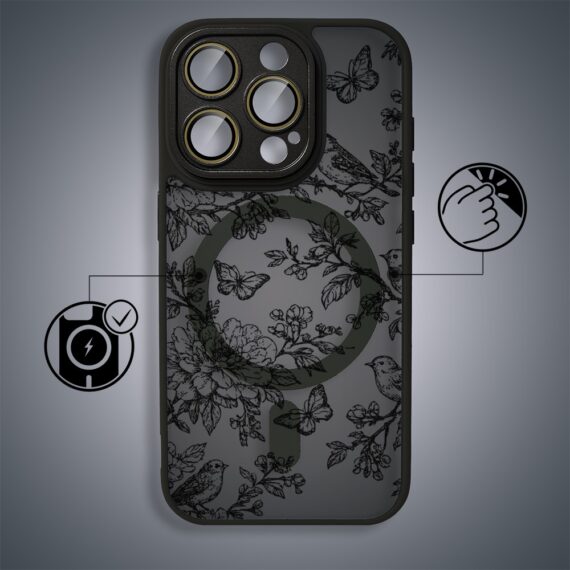 Etui do iPhone 16 Pro Max Color Flush z MagSafe, z osłoną aparatu, nocna botanika, czarne (1)