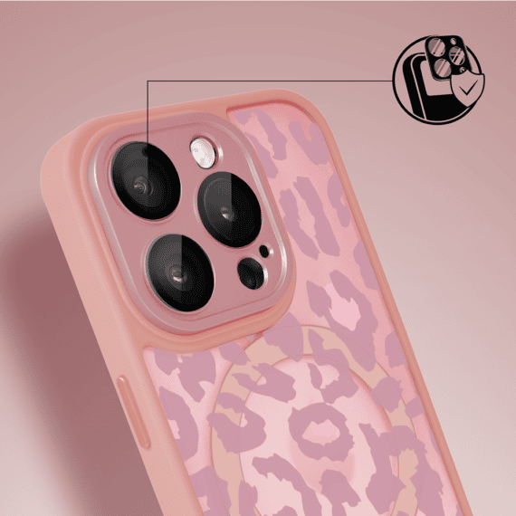 Etui do iPhone 16 Pro Max Color Flush z MagSafe, z osłoną aparatu, subtelna panterka, różowe (3)