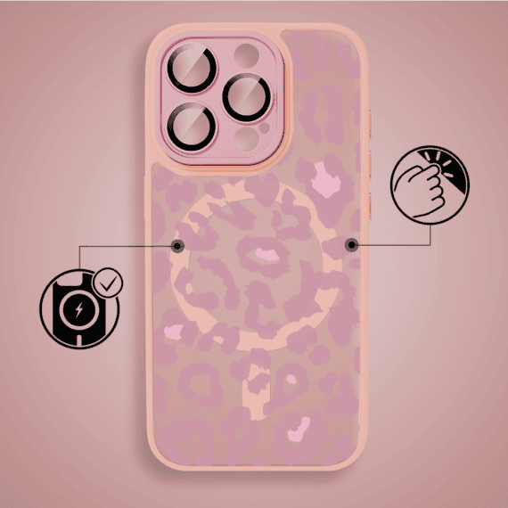 Etui do iPhone 16 Pro Max Color Flush z MagSafe, z osłoną aparatu, subtelna panterka, różowe (6)