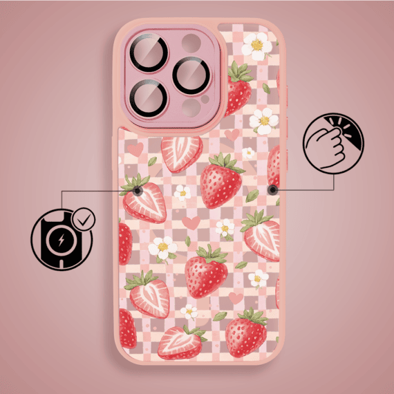 Etui do iPhone 16 Pro Max Color Flush z MagSafe, z osłoną aparatu, truskawkowy piknik, różowe (4)