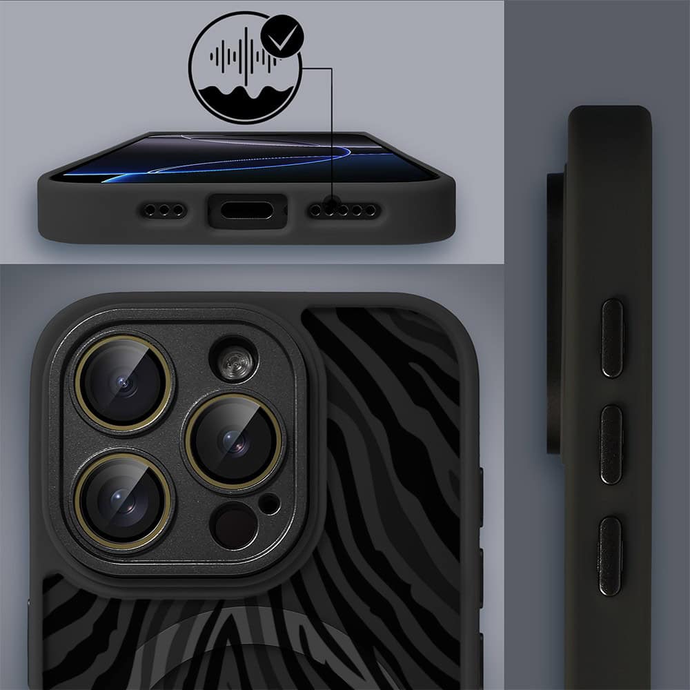 Etui do iPhone 16 Pro Max Color Flush z MagSafe, z osłoną aparatu, wesołe gepardy, czarne (3)