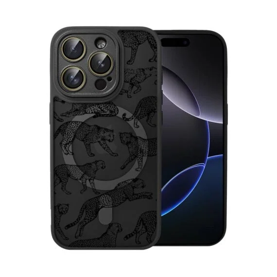 Etui do iPhone 16 Pro Max Color Flush z MagSafe, z osłoną aparatu, wesołe gepardy, czarne (5)