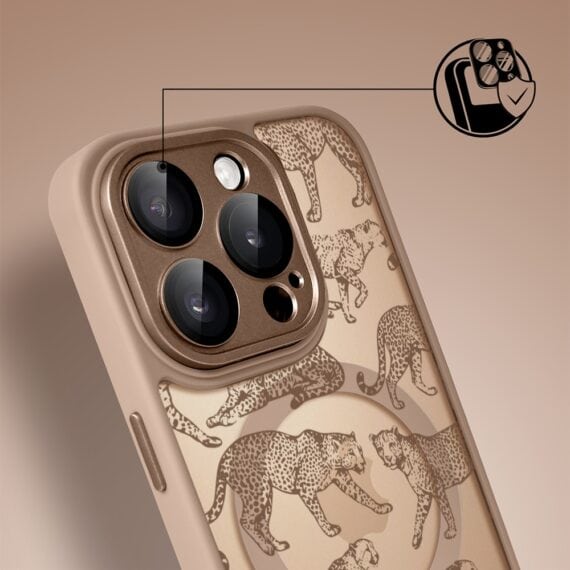 Etui do iPhone 16 Pro Max Color Flush z MagSafe, z osłoną aparatu, wesołe gepardy, pustynny brąz (3)