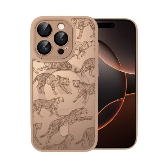 Etui do iPhone 16 Pro Max Color Flush z MagSafe, z osłoną aparatu, wesołe gepardy, pustynny brąz (5)