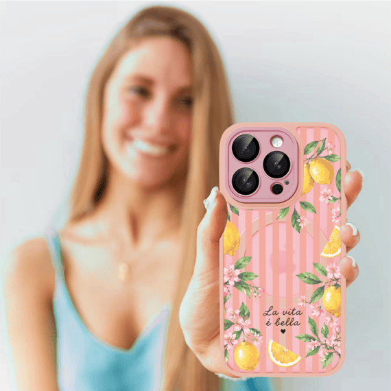 Etui do iPhone 16 Pro Max Color Flush z MagSafe, z osłoną aparatu, włoskie limone, różowe (1)
