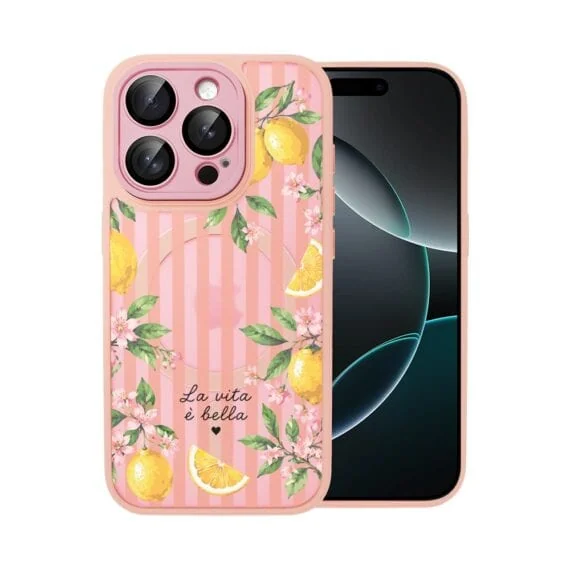 Etui do iPhone 16 Pro Max Color Flush z MagSafe, z osłoną aparatu, włoskie limone, różowe (4)