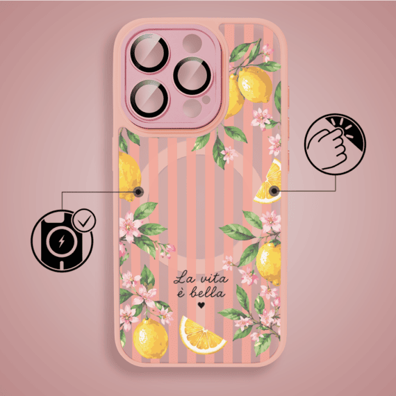 Etui do iPhone 16 Pro Max Color Flush z MagSafe, z osłoną aparatu, włoskie limone, różowe (5)