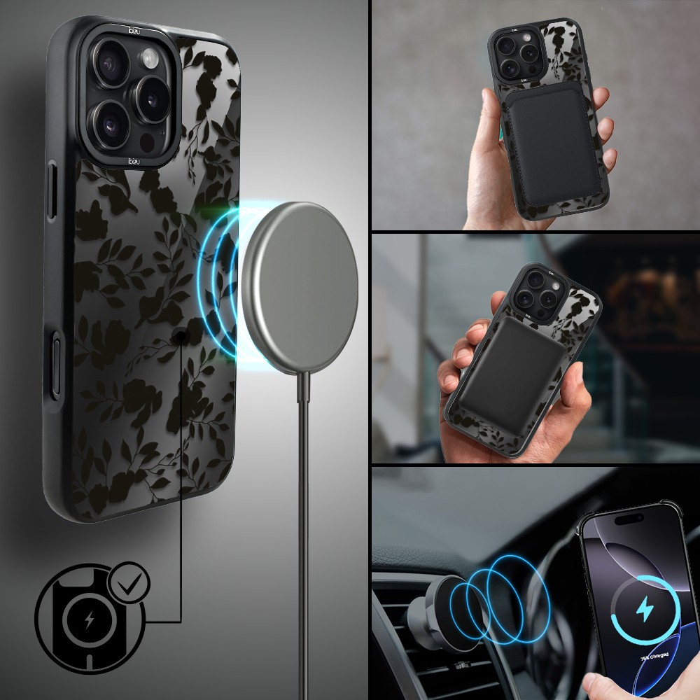 Etui do iPhone 16 Pro Max IBIZU DropGuard Matt z MagSafe, Midnight, Cienie liści, nowe (1)