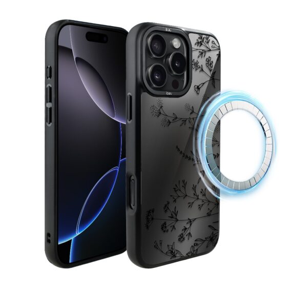 Etui do iPhone 16 Pro Max IBIZU DropGuard Matt z MagSafe, Midnight, Dotyk kwiatów (3)
