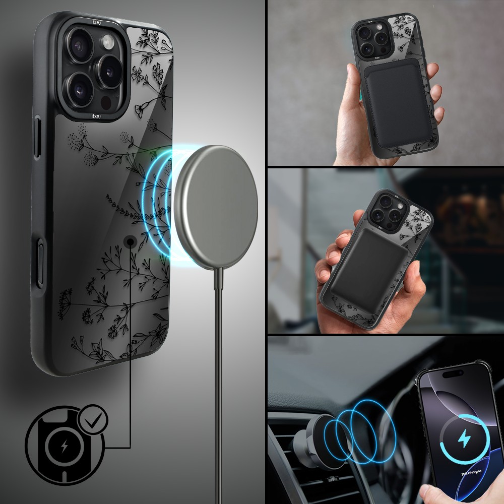 Etui do iPhone 16 Pro Max IBIZU DropGuard Matt z MagSafe, Midnight, Dotyk kwiatów (6)