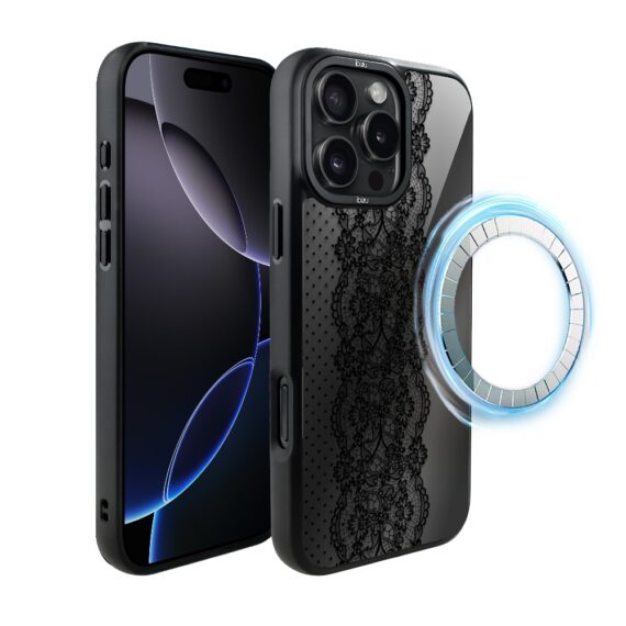 Etui do iPhone 16 Pro Max IBIZU DropGuard Matt z MagSafe, Midnight, Ornamentowa koronka, nowe (3)