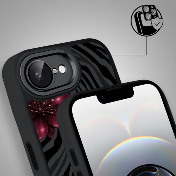 Etui do iPhone 16e Color Flush z MagSafe, z osłoną aparatu, bordowa egzotyka, czarne (2)