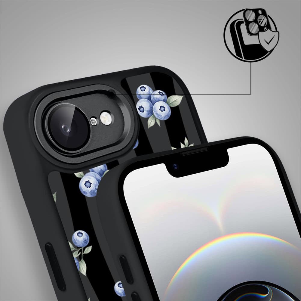 Etui do iPhone 16e Color Flush z MagSafe, z osłoną aparatu, borówkowy rytm, czarne (8)