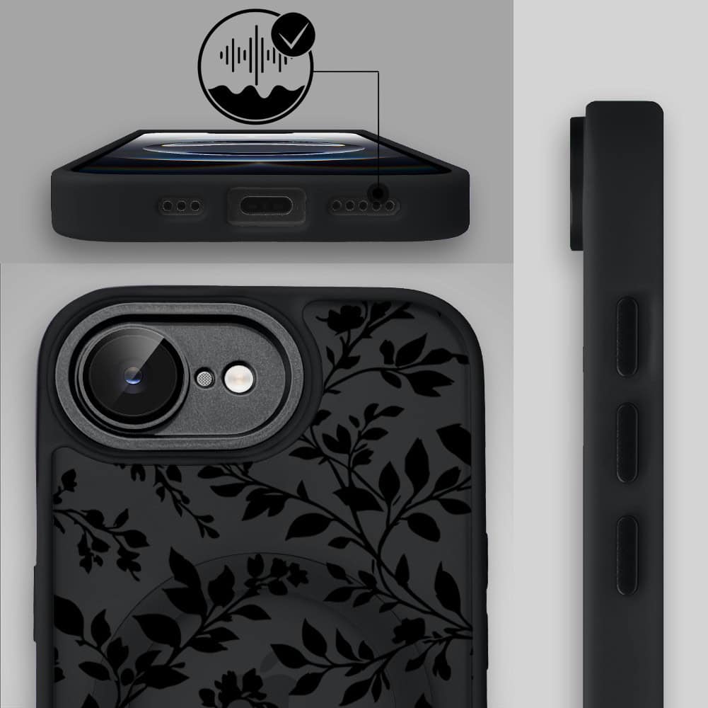 Etui do iPhone 16e Color Flush z MagSafe, z osłoną aparatu, cienisty ogród, czarne (7)