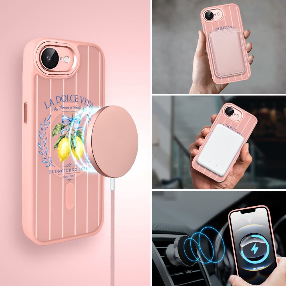 Etui do iPhone 16e Color Flush z MagSafe, z osłoną aparatu, cytrynowa dolce vita, różowe (3)