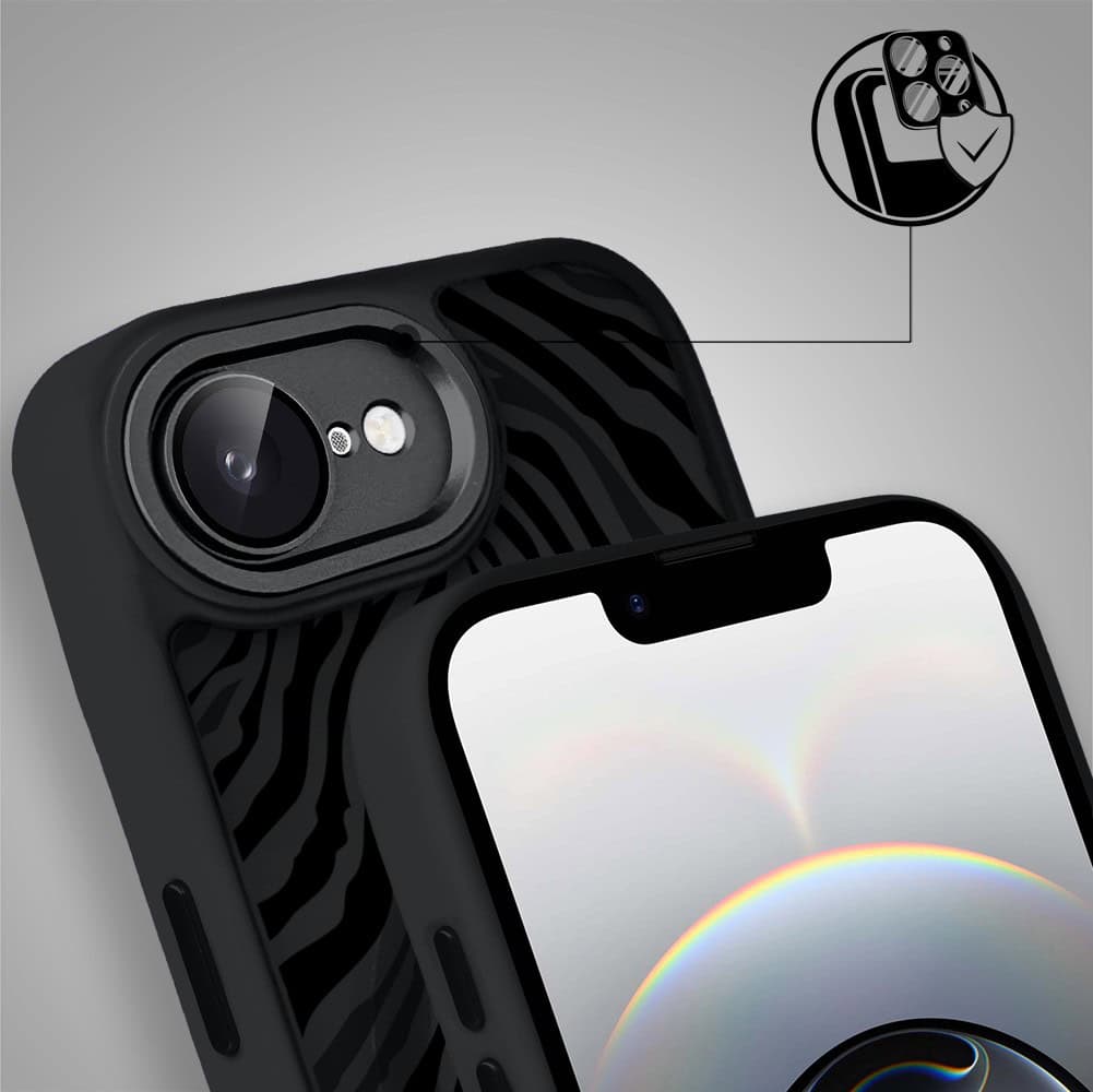 Etui do iPhone 16e Color Flush z MagSafe, z osłoną aparatu, hipnotyczna zebra, czarne (3)