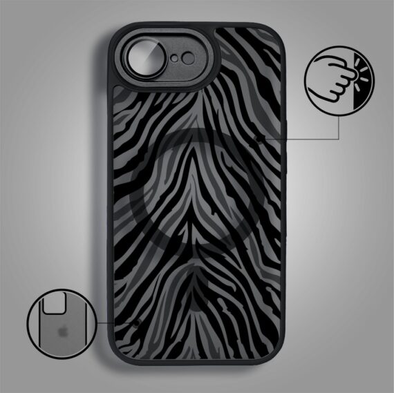 Etui do iPhone 16e Color Flush z MagSafe, z osłoną aparatu, hipnotyczna zebra, czarne (8)