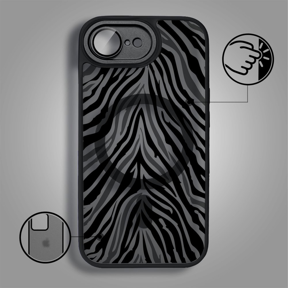 Etui do iPhone 16e Color Flush z MagSafe, z osłoną aparatu, hipnotyczna zebra, czarne (8)