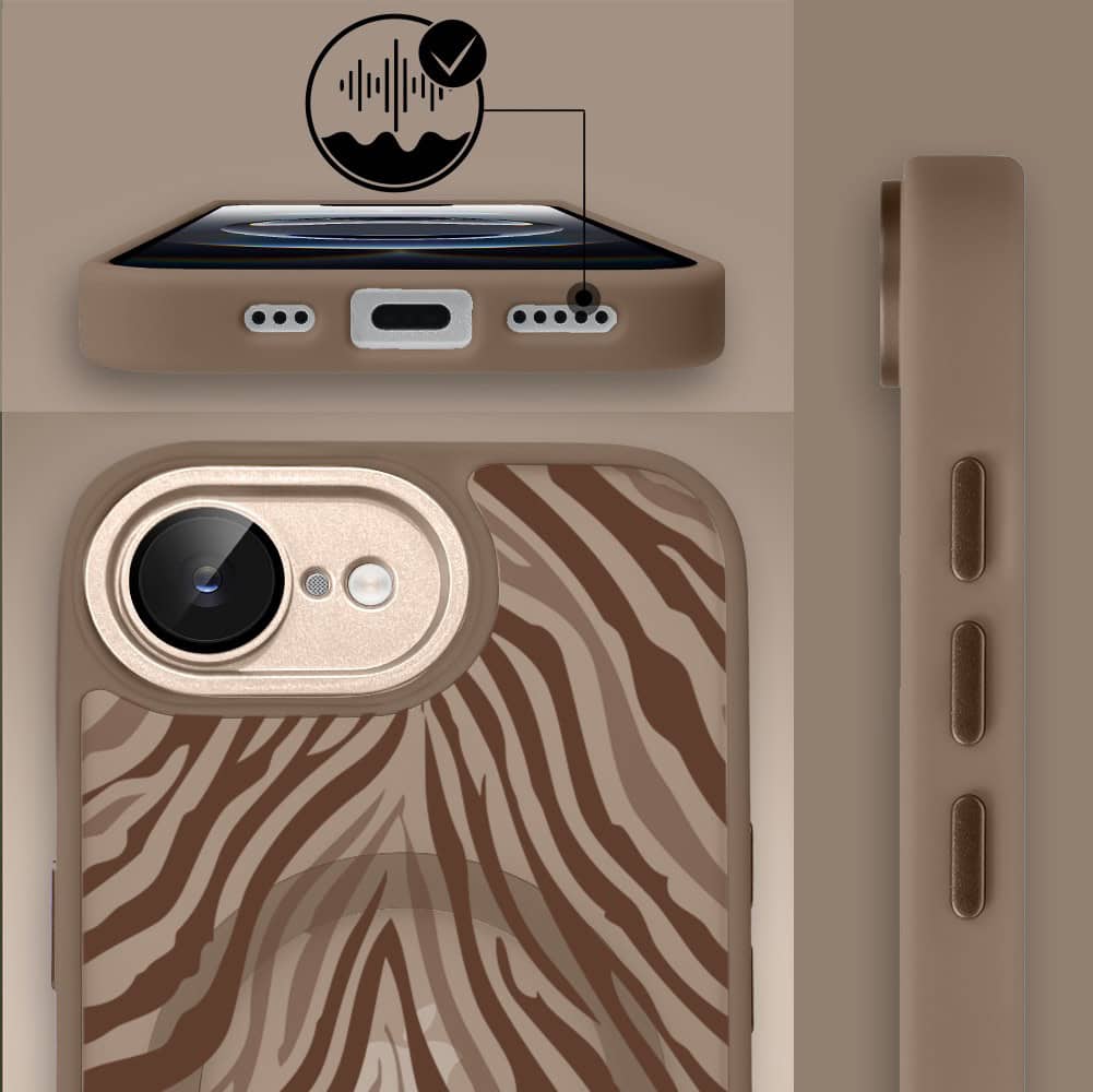 Etui do iPhone 16e Color Flush z MagSafe, z osłoną aparatu, hipnotyczna zebra, pustynny brąz (1)