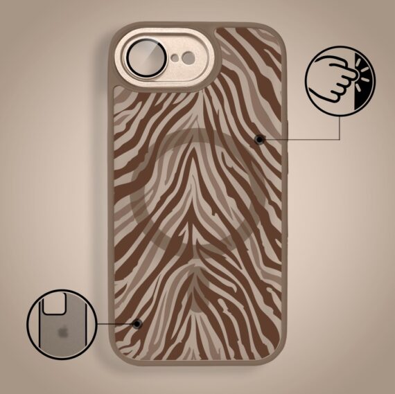 Etui do iPhone 16e Color Flush z MagSafe, z osłoną aparatu, hipnotyczna zebra, pustynny brąz (6)