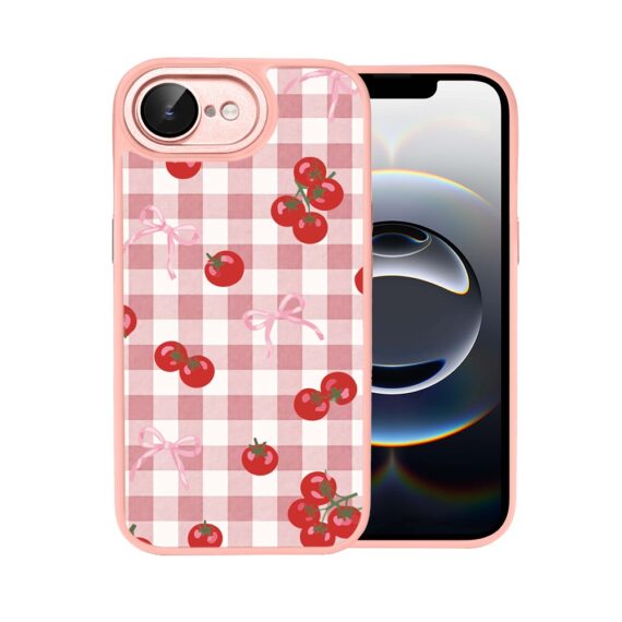 Etui do iPhone 16e Color Flush z MagSafe, z osłoną aparatu, kratka pomodoro, różowe (4)