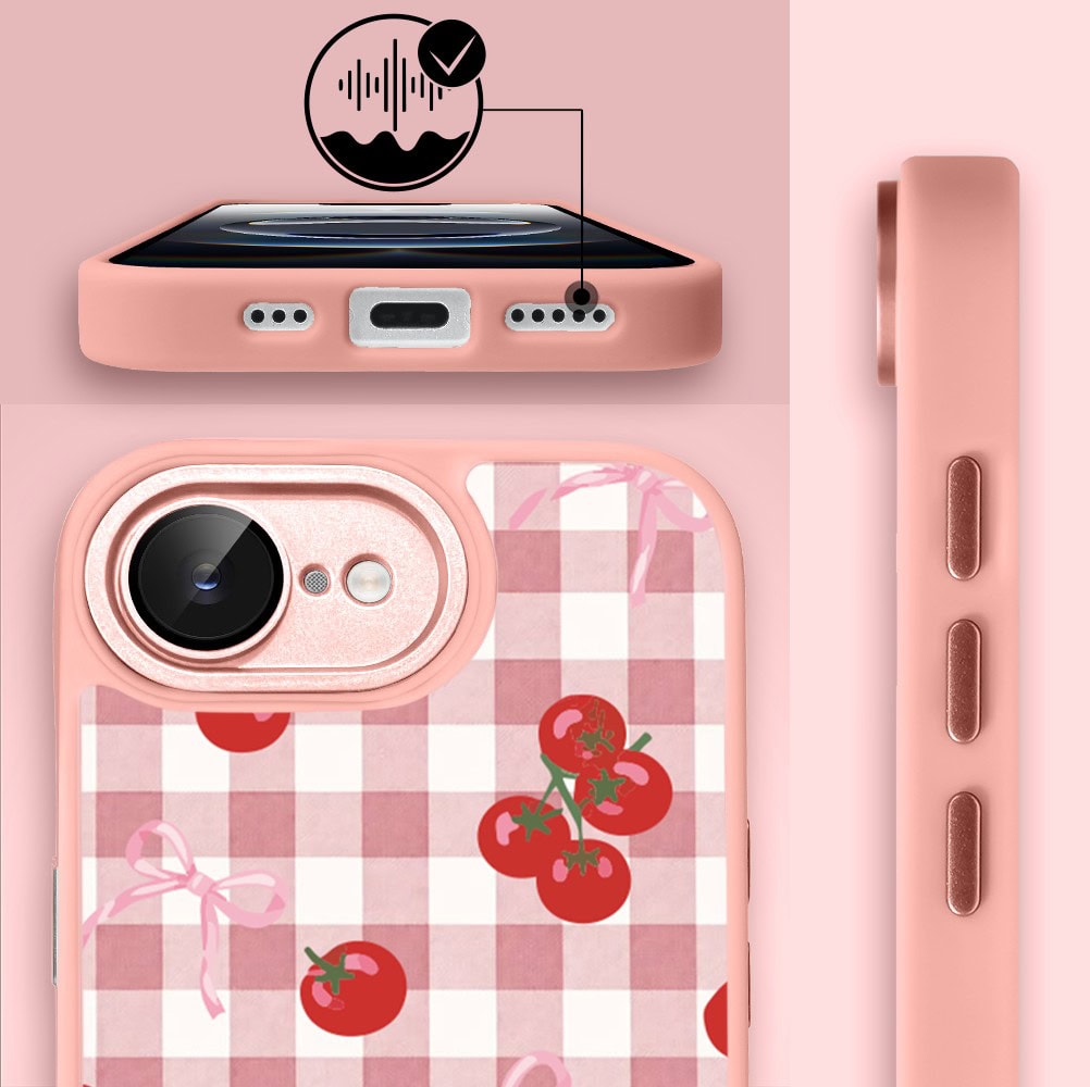 Etui do iPhone 16e Color Flush z MagSafe, z osłoną aparatu, kratka pomodoro, różowe (7)