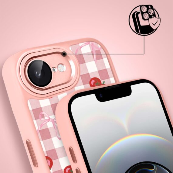 Etui do iPhone 16e Color Flush z MagSafe, z osłoną aparatu, kratka pomodoro, różowe (8)