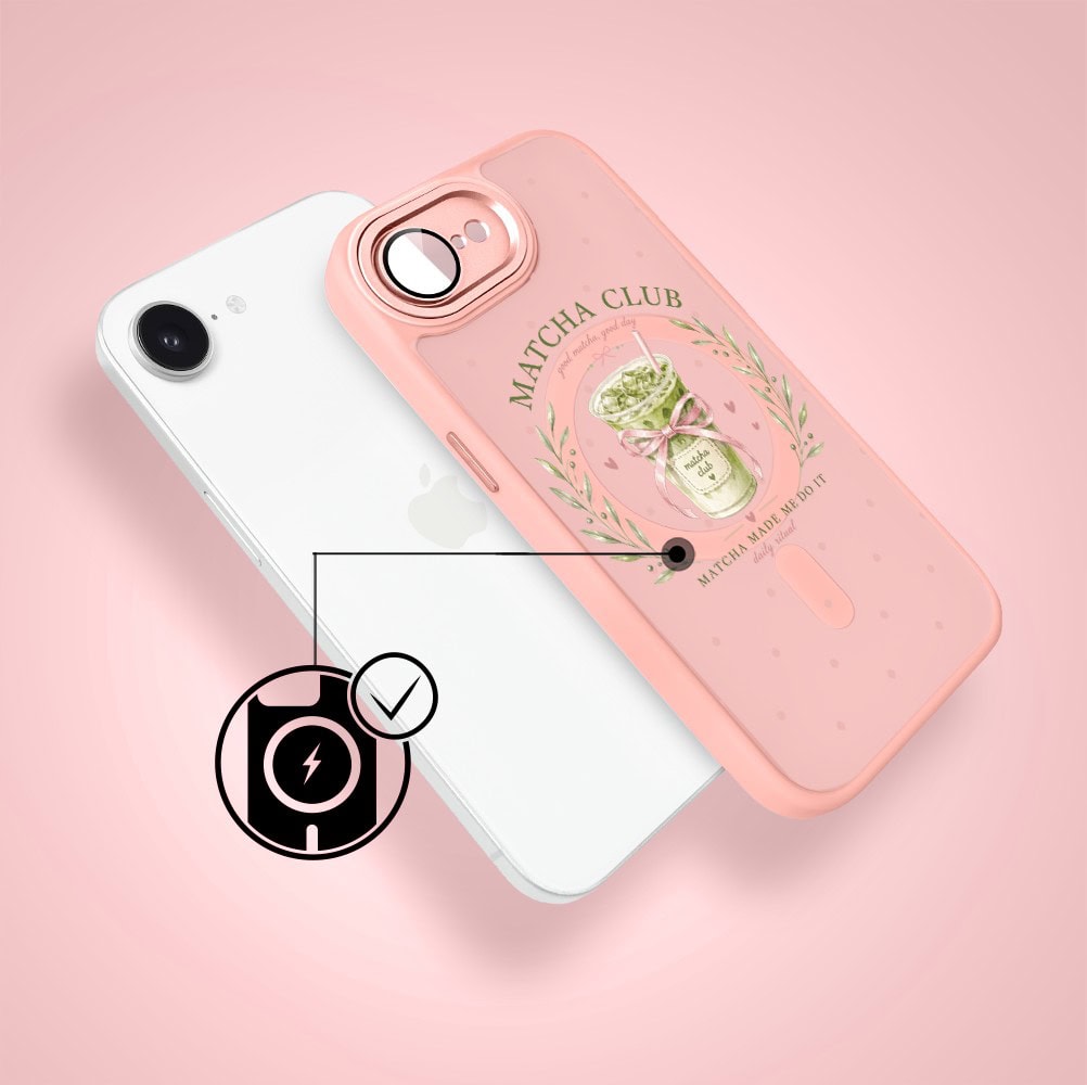 Etui do iPhone 16e Color Flush z MagSafe, z osłoną aparatu, matcha club, różowe (1)