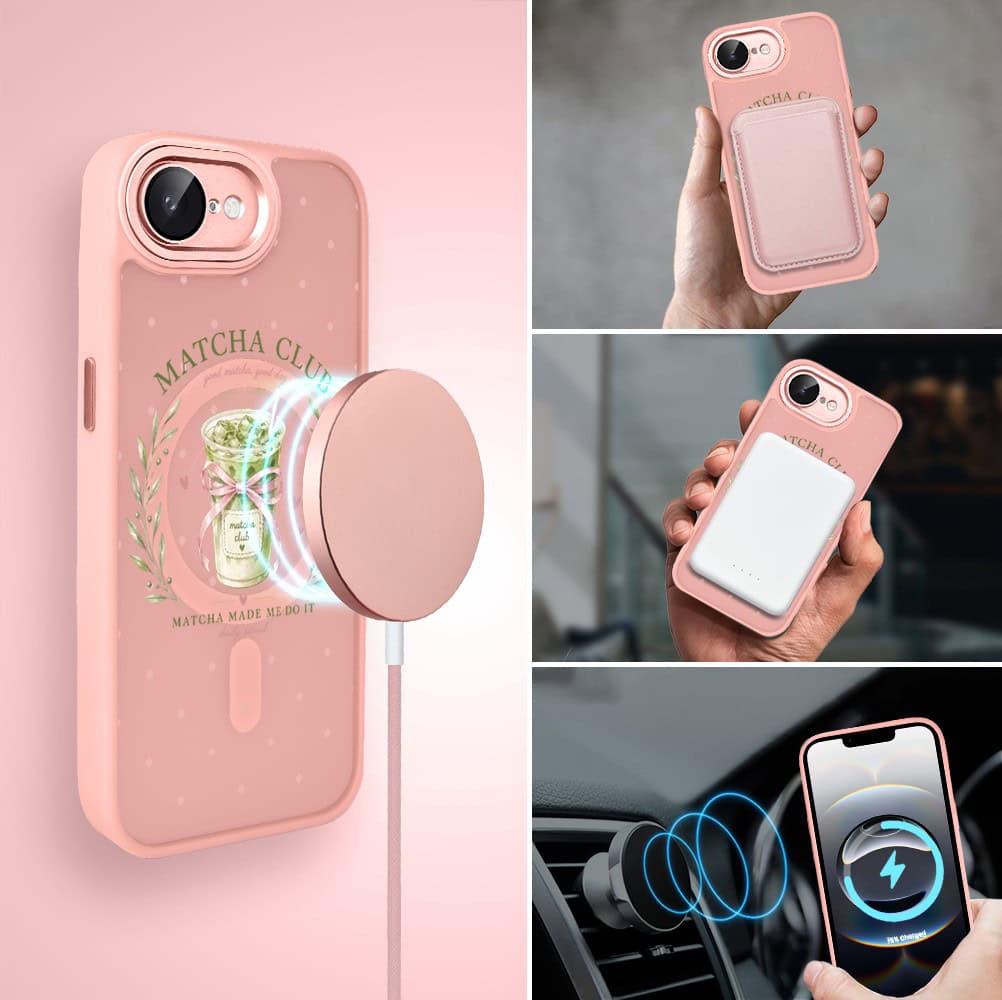 Etui do iPhone 16e Color Flush z MagSafe, z osłoną aparatu, matcha club, różowe (2)