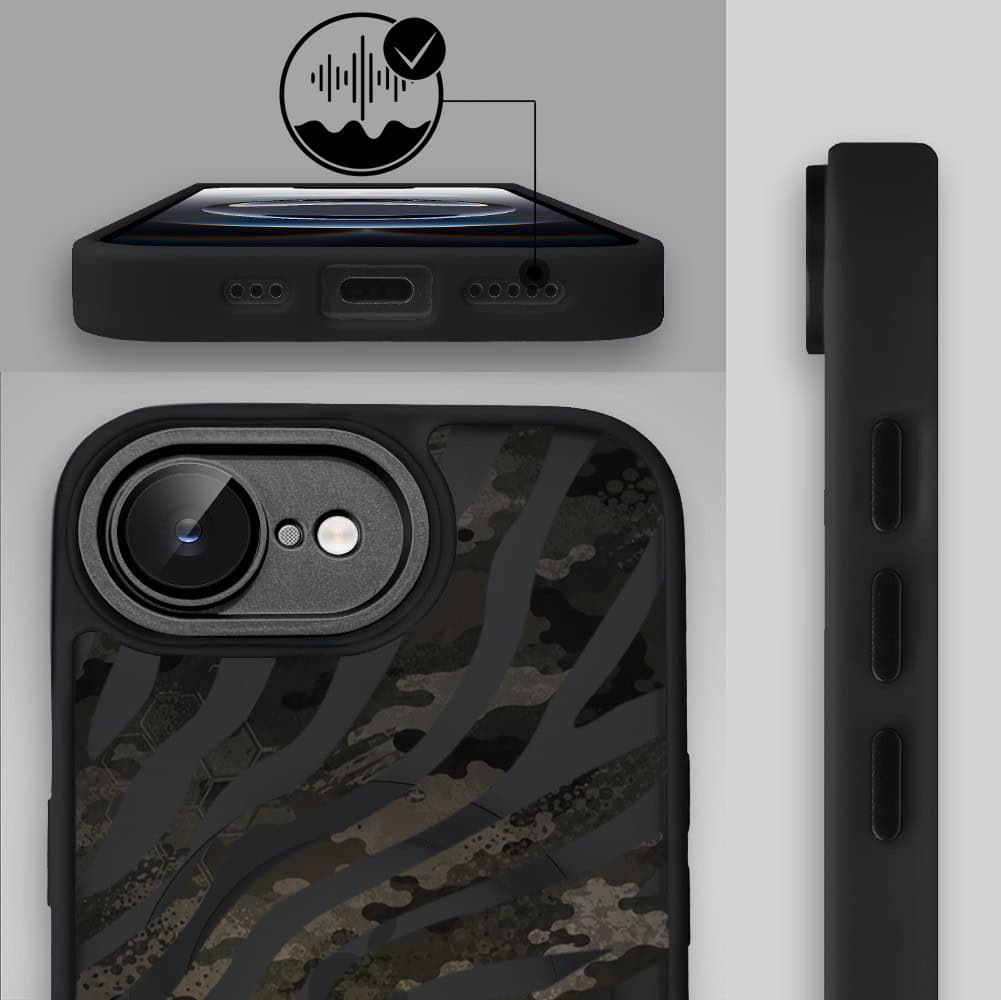 Etui do iPhone 16e Color Flush z MagSafe, z osłoną aparatu, miejski kamuflaż, czarne (1)