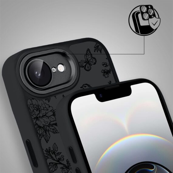 Etui do iPhone 16e Color Flush z MagSafe, z osłoną aparatu, nocna botanika, czarne (8)