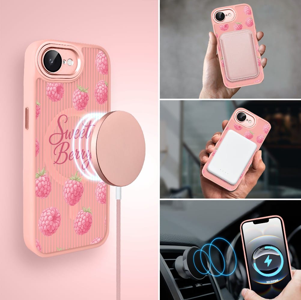 Etui do iPhone 16e Color Flush z MagSafe, z osłoną aparatu, słodka malina, różowe (2)