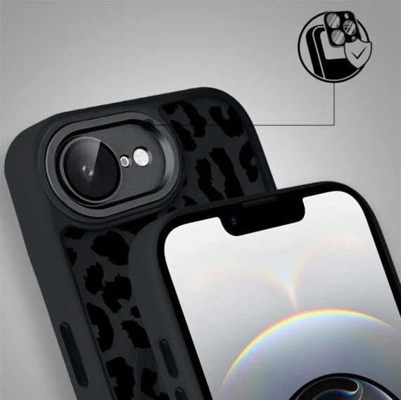 Etui do iPhone 16e Color Flush z MagSafe, z osłoną aparatu, subtelna panterka, czarne (4)