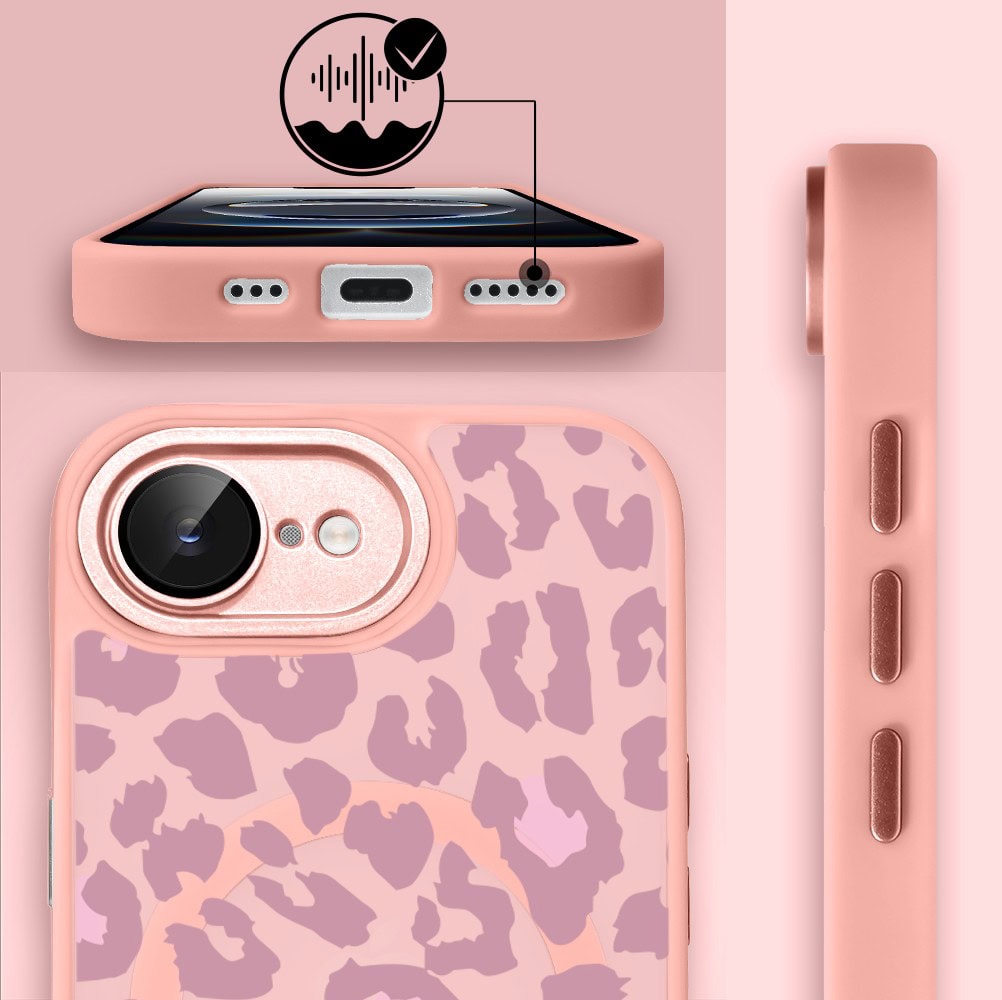 Etui do iPhone 16e Color Flush z MagSafe, z osłoną aparatu, subtelna panterka, różowe (2)