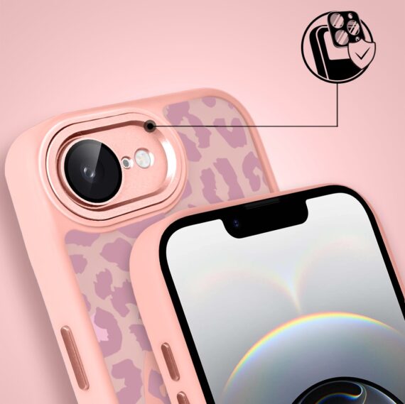 Etui do iPhone 16e Color Flush z MagSafe, z osłoną aparatu, subtelna panterka, różowe (3)