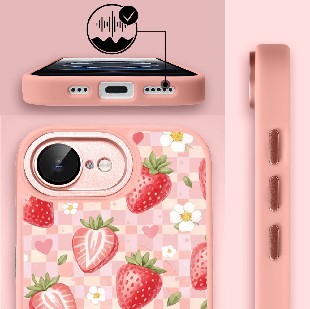 Etui do iPhone 16e Color Flush z MagSafe, z osłoną aparatu, truskawkowy piknik, różowe (7)