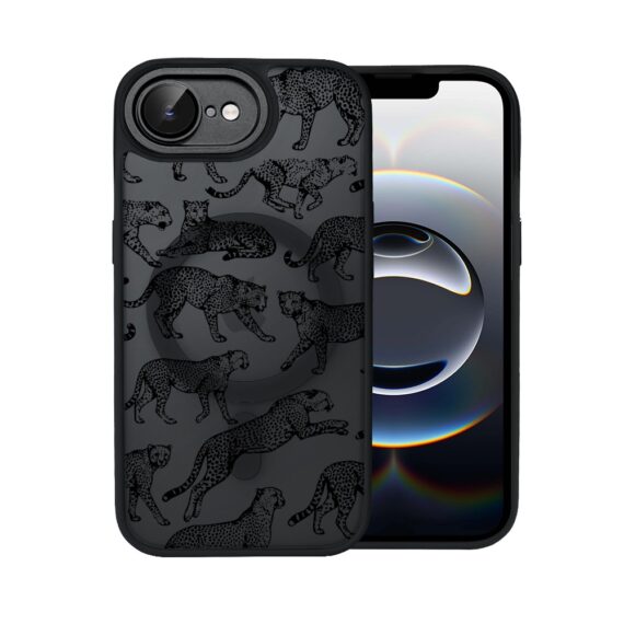 Etui do iPhone 16e Color Flush z MagSafe, z osłoną aparatu, wesołe gepardy, czarne (4)